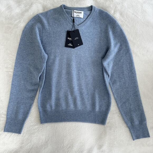Naadam Sweater Mens XS Dusty Blue 100% Cashmere V Neck Pullover Knit Limited Edi - Picture 5 of 8